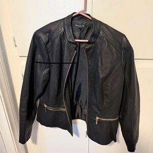 Baccini Women's Black Leather Jacket with Gold Accents